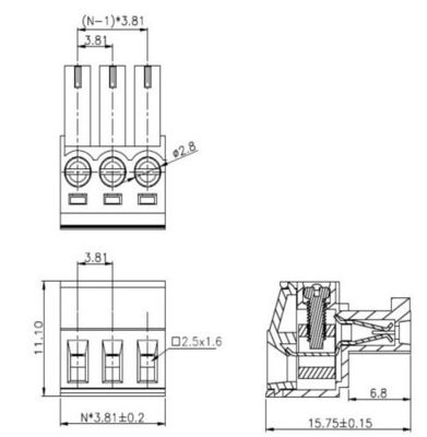 Plug-Terminal Block  Head vertical connect wire Pitch:3.81mm / 0.15 in