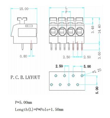 Screwless Terminal | Pitch: 5.00mm | Part No.604-6-5.00