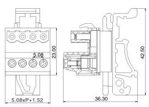 Din Rail Plug-in Terminal Block Header Pin 02 poles pitch:5.08mm / 0.2 in