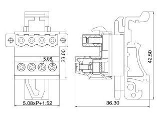 Din Rail Plug-in Terminal Block  with screw fix flange Header Pin 06 poles pitch:5.08mm / 0.2 in