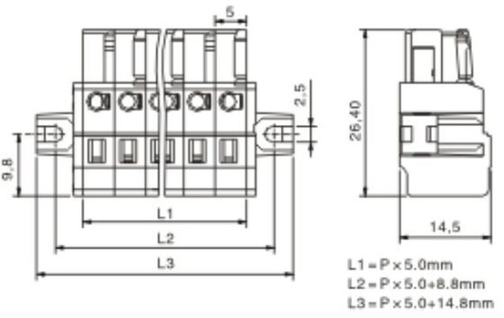 Spring-cage Clamp Terminal Female fixing flange Pitch: 5.00mm/0.197 in