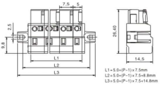 Spring-cage Clamp Terminal Female fixing flange Pitch: 7.50mm /0.295 in