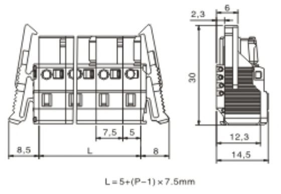 Spring-cage Clamp Terminal Female locking device Pitch: 7.50mm /0.295 in