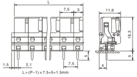 Female connector; with angle pins;with 2 locking latches; pin spacing 7.5mm / 0.295 in