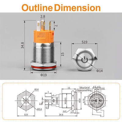 16MM DPST ON OFF momentary stainless steel push button with IP67 IK10