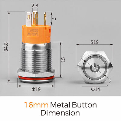 16MM DPST ON OFF momentary stainless steel push button with IP67 IK10